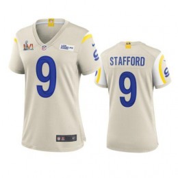 Los Angeles Rams #9 Matthew Stafford Women's Super Bowl LVI Patch Game NFL Jersey-Bone