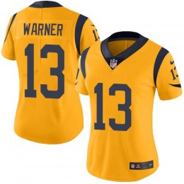 Los Angeles Rams #13 Kurt Warner Gold Women's Stitched NFL Limited Rush Jersey