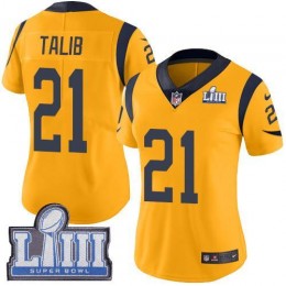 Los Angeles Rams #21 Aqib Talib Gold Super Bowl LIII Bound Women's Stitched NFL Limited Rush Jersey