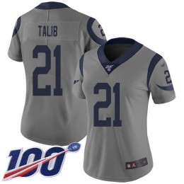 Los Angeles Rams #21 Aqib Talib Gray Women's Stitched NFL Limited Inverted Legend 100th Season Jersey