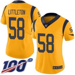 Los Angeles Rams #58 Cory Littleton Gold Women's Stitched NFL Limited Rush 100th Season Jersey