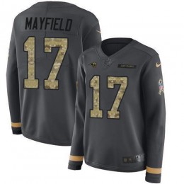 Rams #17 Baker Mayfield Anthracite Salute To Service Women's Stitched NFL Limited Therma Long Sleeve Jersey