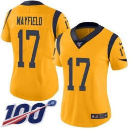 Rams #17 Baker Mayfield Gold Women's Stitched NFL Limited Rush 100th Season Jersey