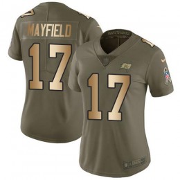 Rams #17 Baker Mayfield Olive/Gold Women's Stitched NFL Limited 2017 Salute To Service Jersey