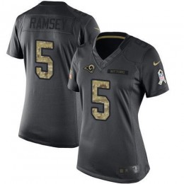 Rams #5 Jalen Ramsey Black Women's Stitched NFL Limited 2016 Salute To Service Jersey