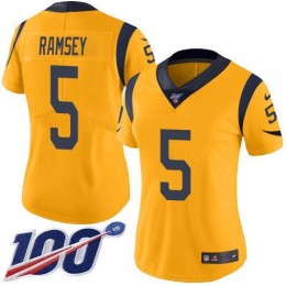 Rams #5 Jalen Ramsey Gold Women's Stitched NFL Limited Rush 100th Season Jersey
