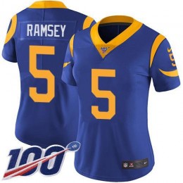 Rams #5 Jalen Ramsey Royal Blue Alternate Women's Stitched NFL 100th Season Vapor Untouchable Limited Jersey