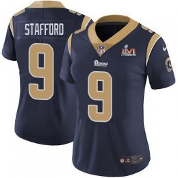 Rams #9 Matthew Stafford Navy Blue Team Color Super Bowl LVI Patch Women's Stitched NFL Vapor Untouchable Limited Jersey