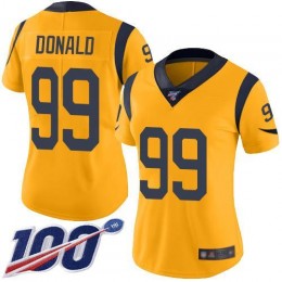 Rams #99 Aaron Donald Gold Women's Stitched NFL Limited Rush 100th Season Jersey