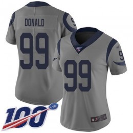 Rams #99 Aaron Donald Gray Women's Stitched NFL Limited Inverted Legend 100th Season Jersey
