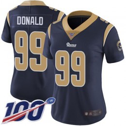 Rams #99 Aaron Donald Navy Blue Team Color Women's Stitched NFL 100th Season Vapor Limited Jersey