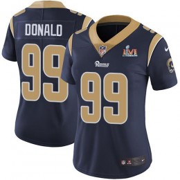 Rams #99 Aaron Donald Navy Blue Team Color Super Bowl LVI Patch Women's Stitched NFL Vapor Untouchable Limited Jersey