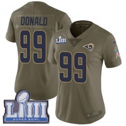 Rams #99 Aaron Donald Olive Super Bowl LIII Bound Women's Stitched NFL Limited 2017 Salute To Service Jersey
