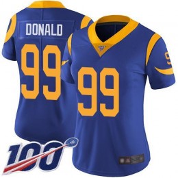Rams #99 Aaron Donald Royal Blue Alternate Women's Stitched NFL 100th Season Vapor Limited Jersey