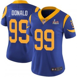 Rams #99 Aaron Donald Royal Blue Alternate Super Bowl LVI Patch Women's Stitched NFL Vapor Untouchable Limited Jersey