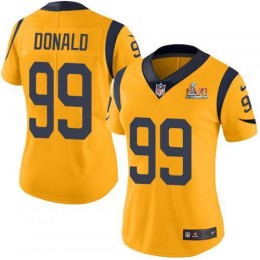 Rams #99 Aaron Donald White Super Bowl LVI Patch Women's Stitched NFL Vapor Untouchable Limited Jersey