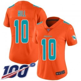 Dolphins #10 Tyreek Hill Orange Women's Stitched NFL Limited Inverted Legend 100th Season Jersey