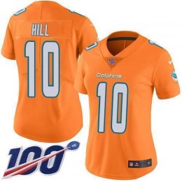 Dolphins #10 Tyreek Hill Orangen Women's Stitched NFL Limited Rush 100th Season Jersey