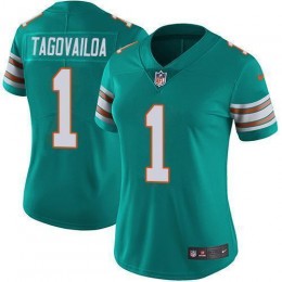 Dolphins #1 Tua Tagovailoa Aqua Green Alternate Women's Stitched NFL Vapor Untouchable Limited Jersey