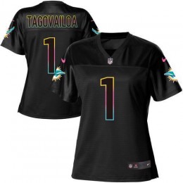 Dolphins #1 Tua Tagovailoa Black Women's NFL Fashion Game Jersey