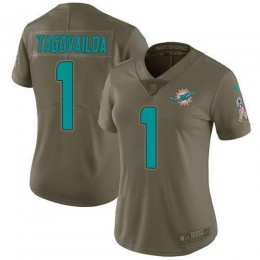 Dolphins #1 Tua Tagovailoa Olive Women's Stitched NFL Limited 2017 Salute To Service Jersey