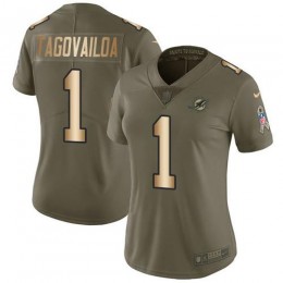 Dolphins #1 Tua Tagovailoa Olive/Gold Women's Stitched NFL Limited 2017 Salute To Service Jersey