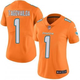 Dolphins #1 Tua Tagovailoa Orange Women's Stitched NFL Limited Rush Jersey