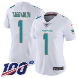 Dolphins #1 Tua Tagovailoa White Women's Stitched NFL 100th Season Vapor Untouchable Limited Jersey
