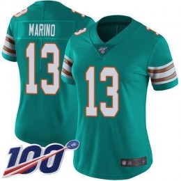 Dolphins #13 Dan Marino Aqua Green Alternate Women's Stitched NFL 100th Season Vapor Limited Jersey