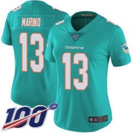 Dolphins #13 Dan Marino Aqua Green Team Color Women's Stitched NFL 100th Season Vapor Limited Jersey
