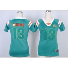 Dolphins #13 Dan Marino Aqua Green Team Color Women's Stitched NFL Elite Draft Him Shimmer Jersey