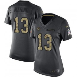 Dolphins #13 Dan Marino Black Women's Stitched NFL Limited 2016 Salute To Service Jersey