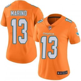 Dolphins #13 Dan Marino Orange Women's Stitched NFL Limited Rush Jersey