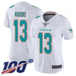 Dolphins #13 Dan Marino White Women's Stitched NFL 100th Season Vapor Limited Jersey