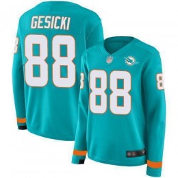 Dolphins #88 Mike Gesicki Aqua Green Team Color Women's Stitched NFL Limited Therma Long Sleeve Jersey