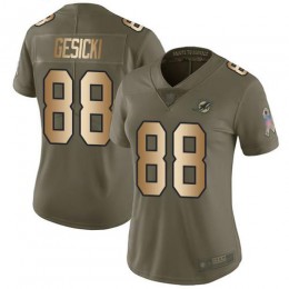 Dolphins #88 Mike Gesicki Olive/Gold Women's Stitched NFL Limited 2017 Salute To Service Jersey