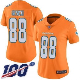 Dolphins #88 Mike Gesicki Orangen Women's Stitched NFL Limited Rush 100th Season Jersey