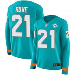 Miami Dolphins #21 Eric Rowe Aqua Green Team Color Women's Stitched NFL Limited Therma Long Sleeve Jersey