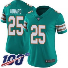 Miami Dolphins #25 Xavien Howard Aqua Green Alternate Women's Stitched NFL 100th Season Vapor Limited Jersey