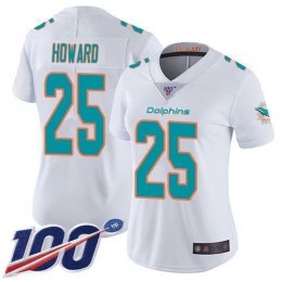 Miami Dolphins #25 Xavien Howard White Women's Stitched NFL 100th Season Vapor Limited Jersey