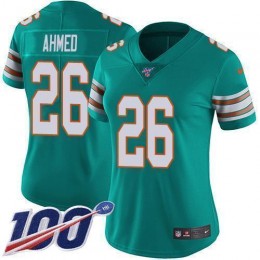 Miami Dolphins #26 Salvon Ahmed Aqua Green Alternate Women's Stitched NFL 100th Season Vapor Untouchable Limited Jersey