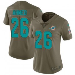 Miami Dolphins #26 Salvon Ahmed Olive Women's Stitched NFL Limited 2017 Salute To Service Jersey