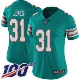 Miami Dolphins #31 Byron Jones Aqua Green Alternate Women's Stitched NFL 100th Season Vapor Untouchable Limited Jersey