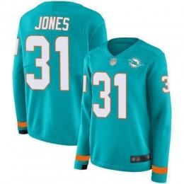 Miami Dolphins #31 Byron Jones Aqua Green Team Color Women's Stitched NFL Limited Therma Long Sleeve Jersey