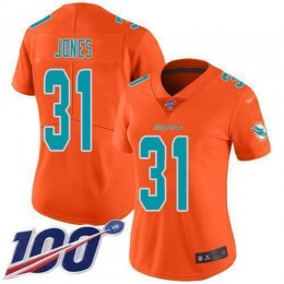 Miami Dolphins #31 Byron Jones Orange Women's Stitched NFL Limited Inverted Legend 100th Season Jersey