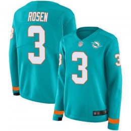 Miami Dolphins #3 Josh Rosen Aqua Green Team Color Women's Stitched NFL Limited Therma Long Sleeve Jersey