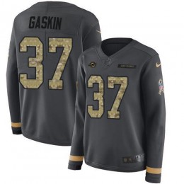 Miami Dolphins #37 Myles Gaskin Anthracite Salute to Service Women's Stitched NFL Limited Therma Long Sleeve Jersey