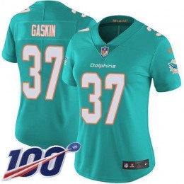 Miami Dolphins #37 Myles Gaskin Aqua Green Team Color Women's Stitched NFL 100th Season Vapor Untouchable Limited Jersey