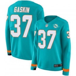 Miami Dolphins #37 Myles Gaskin Aqua Green Team Color Women's Stitched NFL Limited Therma Long Sleeve Jersey