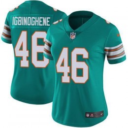 Miami Dolphins #46 Noah Igbinoghene Aqua Green Alternate Women's Stitched NFL Vapor Untouchable Limited Jersey